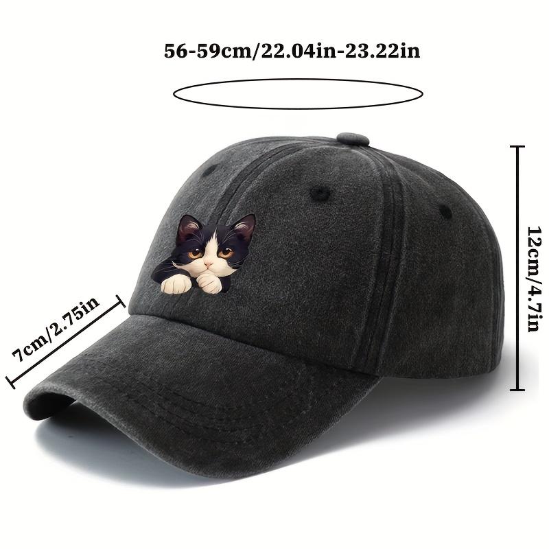Simple Versatile Cute Cat Print Washed Vintage Soft Top Sunshade Baseball Cap Unisex Baseball Cap
