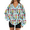 Women's Fashionable V-neck Christmas Printed Long Sleeved Casual Pullover Plush Warm Pocket Sweatshirt Top