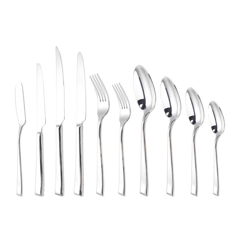 304 Stainless Steel Western Cutlery: Angled Handle Steak Knife, Dessert Spoon, and Fork Set