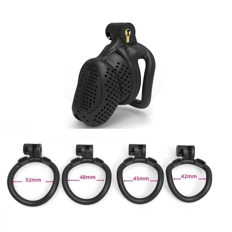 New Male Chastity Cage Device with 4 Cock Rings Set Penis Cage Ball Lock Chastity Belt Sex Toys for Men Couples Adult Supplies
