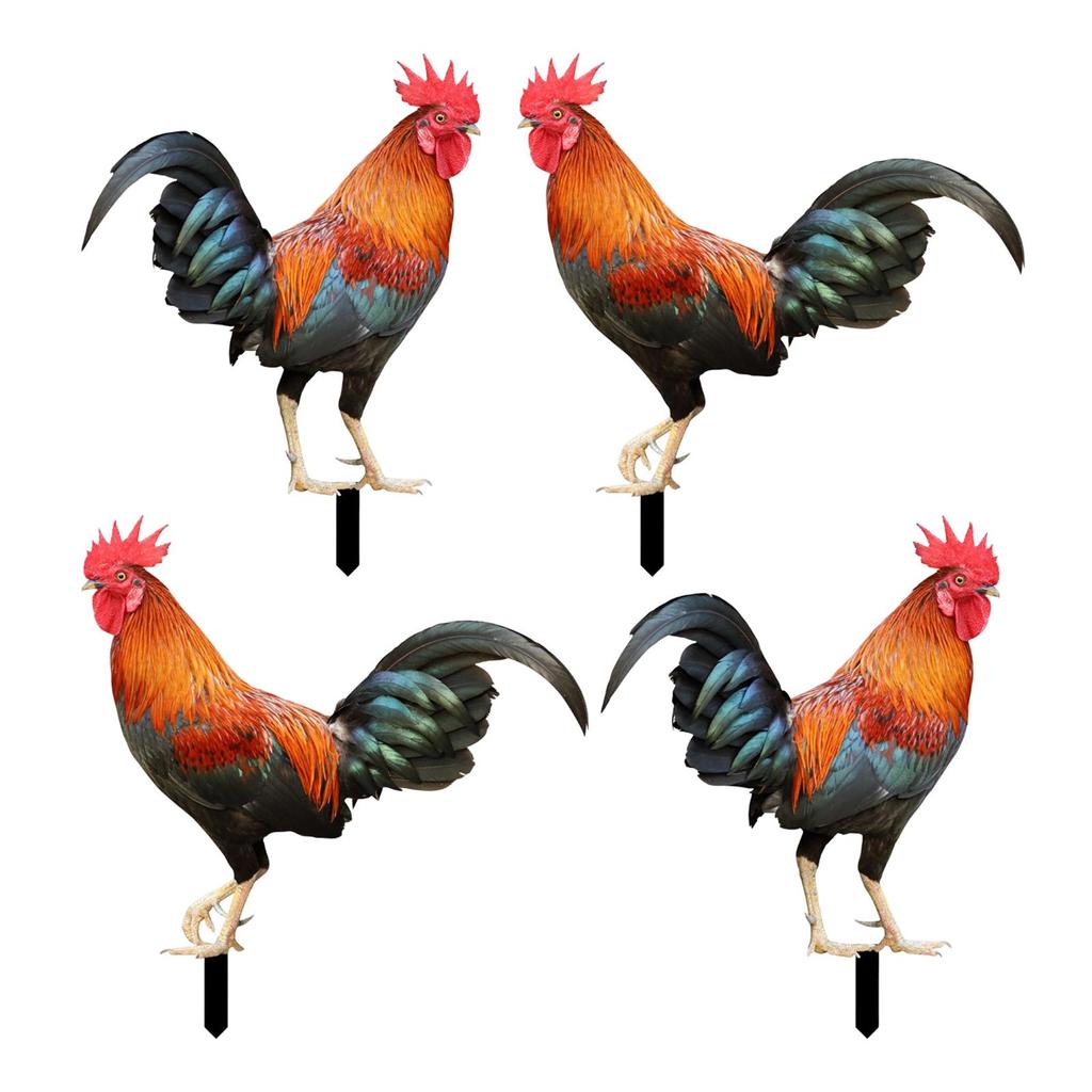 Rooster Figure Acrylic Standing Garden Stake Ornamental Animal Yard Sign Sculpture for Patio and Lawn Decor