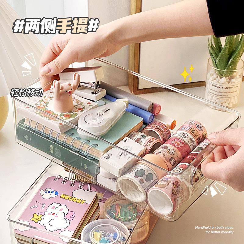 Desktop Storage Box, Home Student Dormitory Cosmetics, Stationery, Sundries Finishing, Simple and Transparent, Stackable Storage Basket