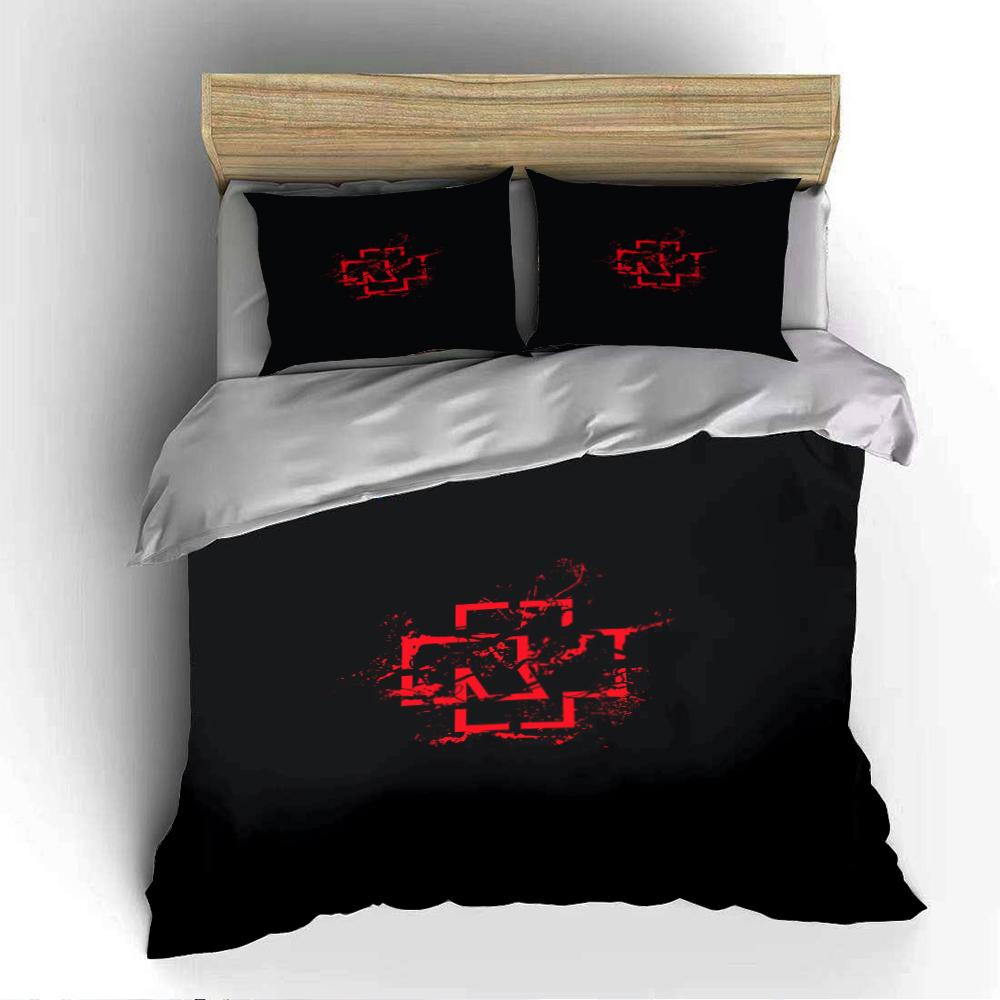 Black Bedding Set with Red Geometric Design Bedding Set (1 Duvet Cover, 2 Pillowcases, Duvet Not Included)