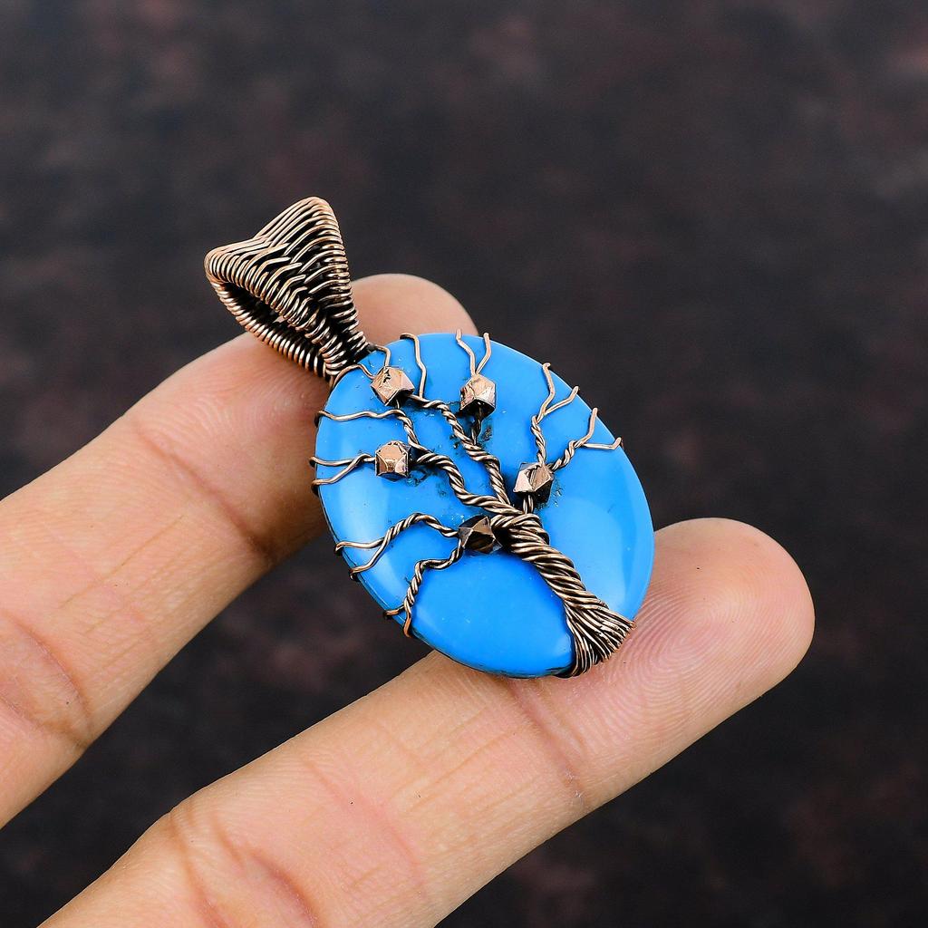 Tree Of Life Sleeping Beauty Turquoise Pendant Copper Wire Wrapped Jewelry Handmade Gemstone Pendant Copper Pendant For Gift Wrapped Pendant