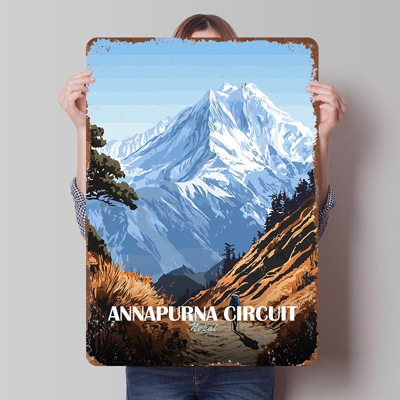 

Annapurna Circuit Nepal Mountain Landscape Metal Poster Customized Wall Art Retro Vintage Tinplate Signs for Bedroom Decorations 7.9x11.8In(20x30cm)