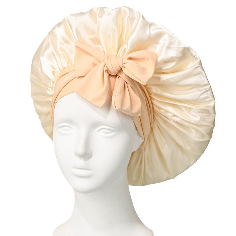 Extra Large Satin Bowknot Sleep Cap for Women's Hair Care