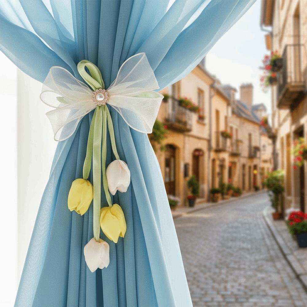 Romantic Tulip Ribbon Curtain Tieback Sweet Style Handmade Curtains Tie Rope Decorative Curtain Holder Curtain Straps Home Decor