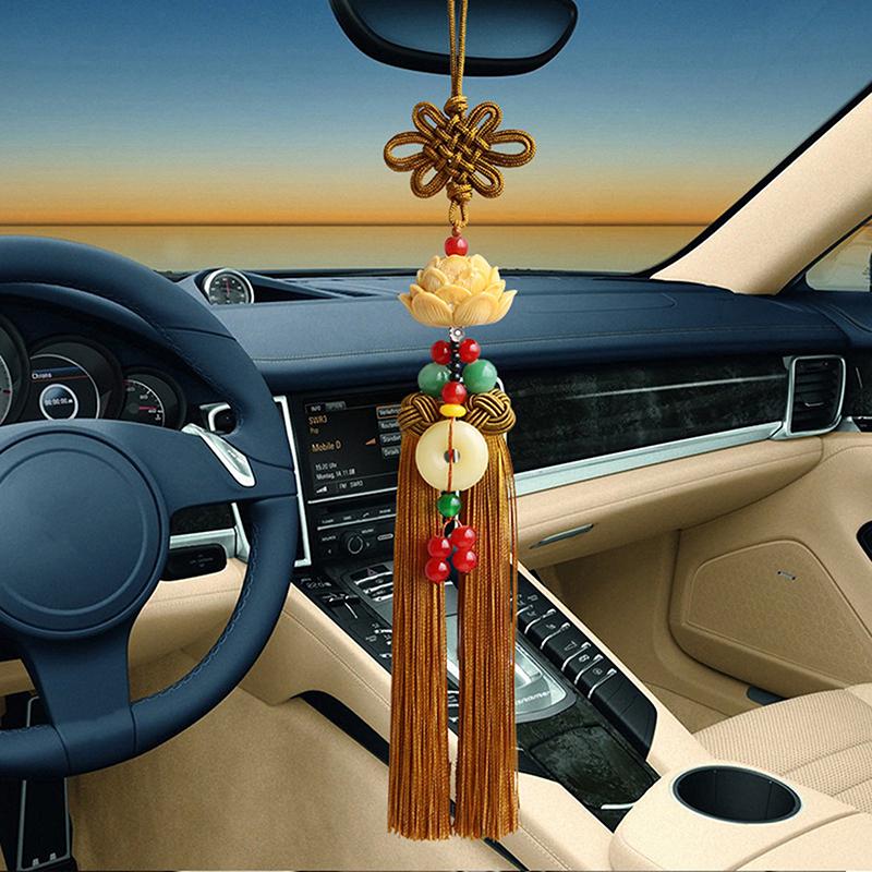 Car Good Luck Lotus Pendant  Car Interior Decora Ornaments Rearview Mirror Pendant Ping An Buckle Chinese Knot Decoration