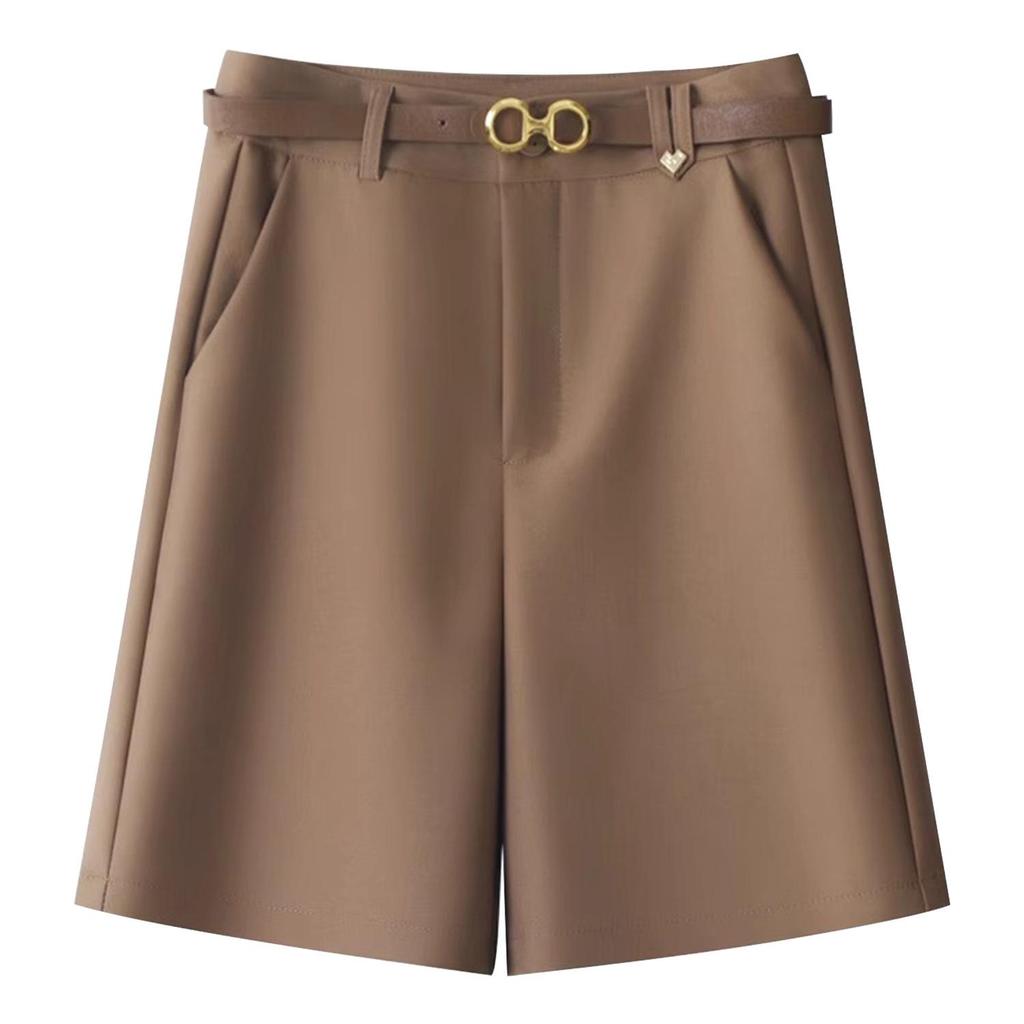 Dámské khaki šortky s vysokým pasem a širokými nohavicemi - Zeštíhlující střih do A, Perfektní na jaro a podzim 2024