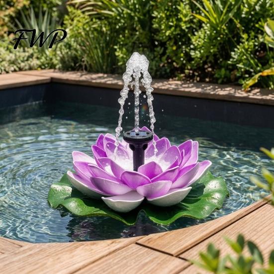 Solar Water Fountain Lotus Floating Bird Bath Powered with Interchangeable Nozzles for Garden Pond Patio Yard Decor