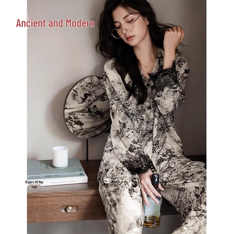GUJIN Women s Pure Cotton Long Sleeve Pajama  Loungewear Set L