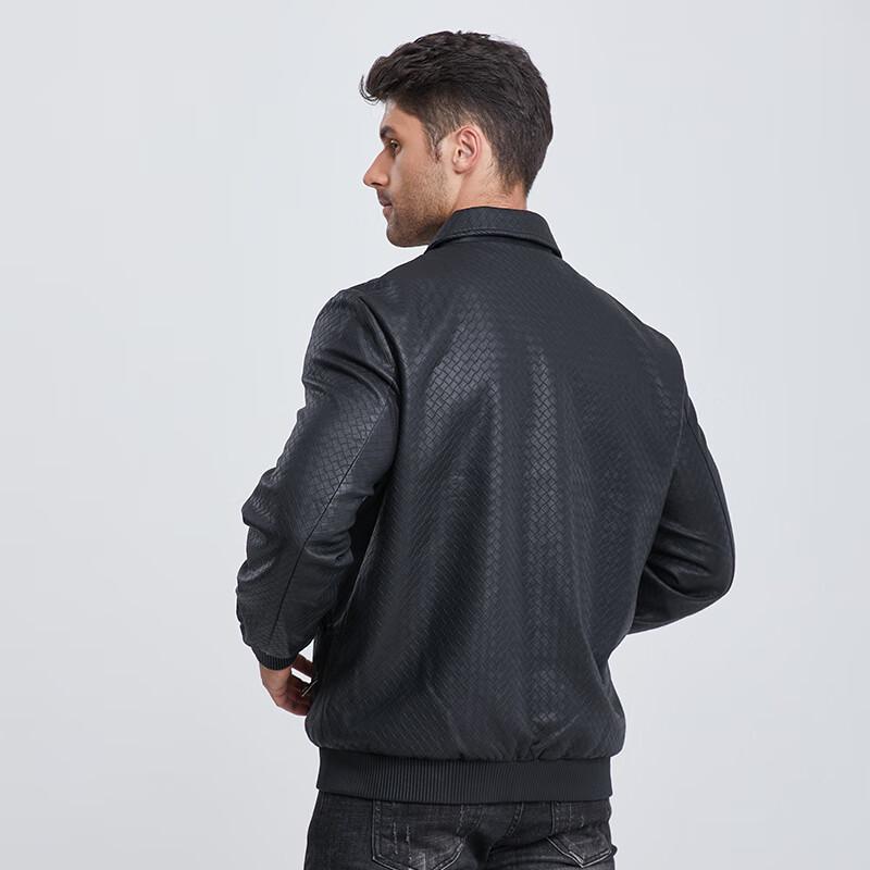 Men's Plus Size Casual Woven Leather Jacket with Turn-Down Collar