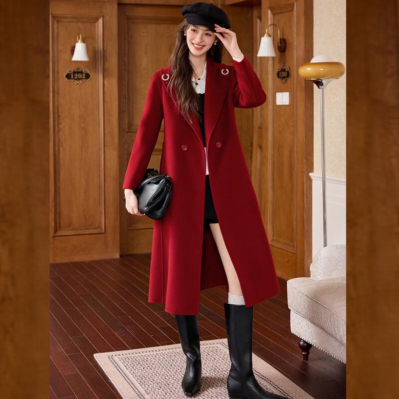 Bailuyu Women's 100% Wool Double-Faced Belted Commuter Coat