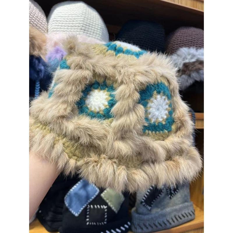 Rabbit Fur Lion Hat National Fashion Wool Hat Women's Winter Cute Plush Fisherman Hat  Plush Knitted Hat Tiger Head Hat Trendy