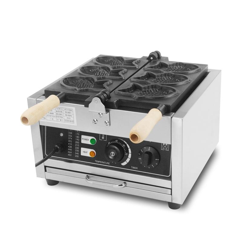 Elektrischer 3-teiliger Fischform-Waffelautomat Taiyaki Japanische Maschine für Acer Barquillos Fisch Edelstahl-Waffelautomat Gewerblich