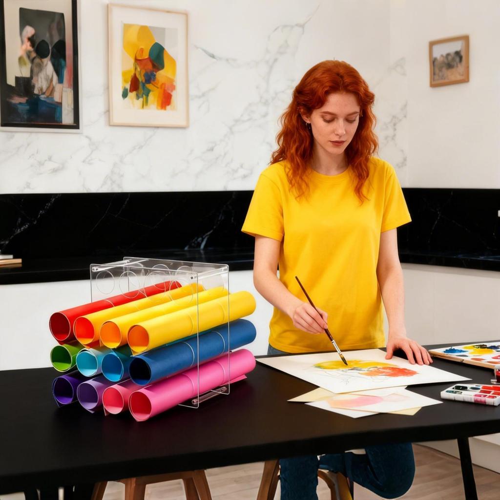 Craft Paper Roll Stand 2 Pieces Clear Acrylic Display Bracket 16-Hole Craft Paper Roll Holder For Organization Desktop Art