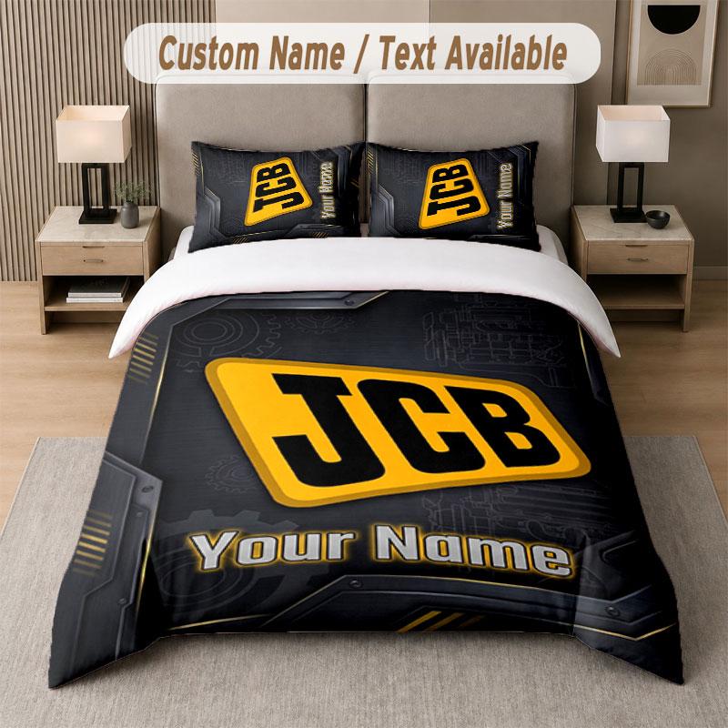 Custom Bedding Set JCB Pattern, Print Name Text 1 Duvet Cover Plus 2 Pillowcases Home Textile