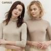 New Winter Autumn Womens Long Sleeve Tshirt Solid Color High Collar Modal Large Size Bottoming Shirt Female Tops