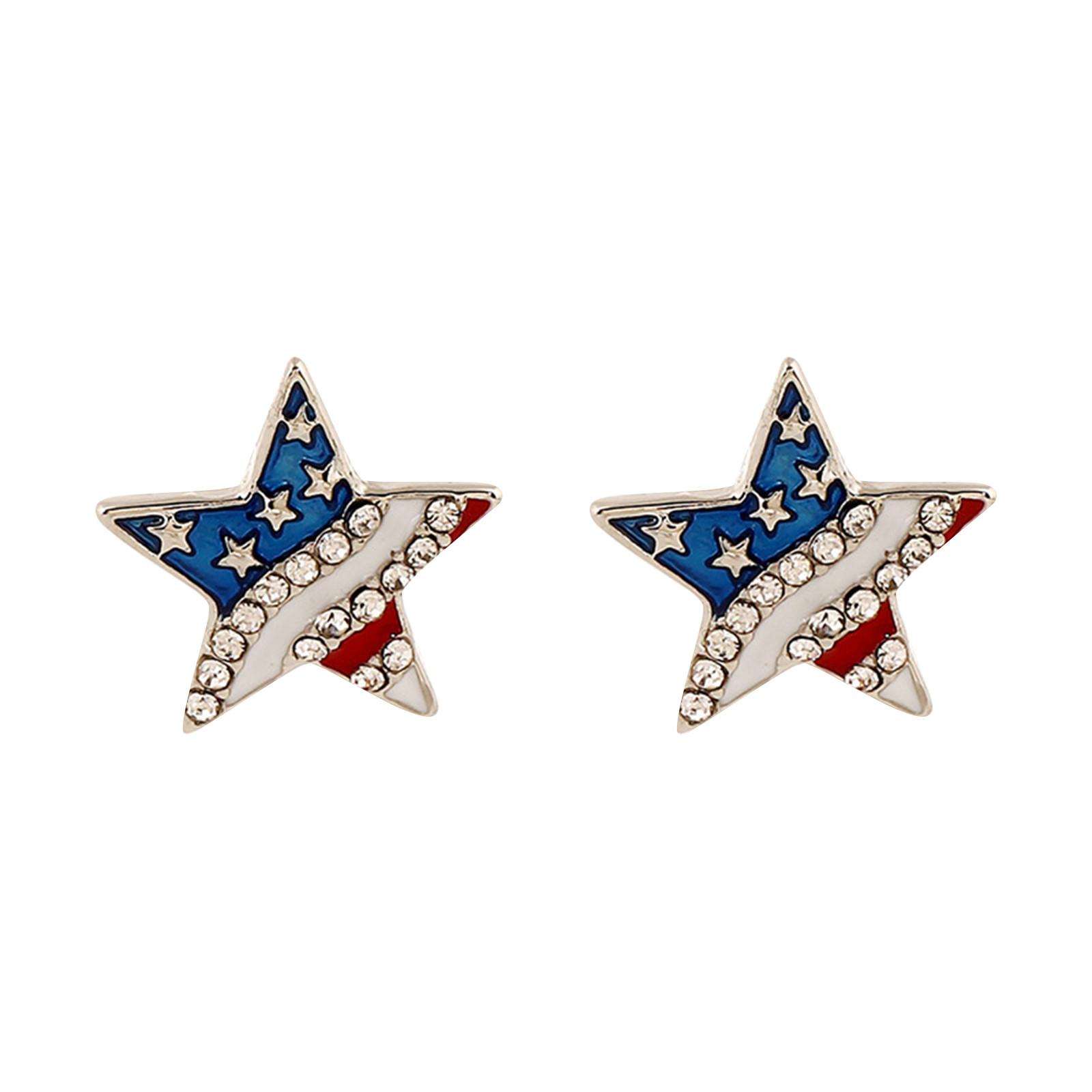 Ladies American Flag Five-pointed Star Earrings One Size