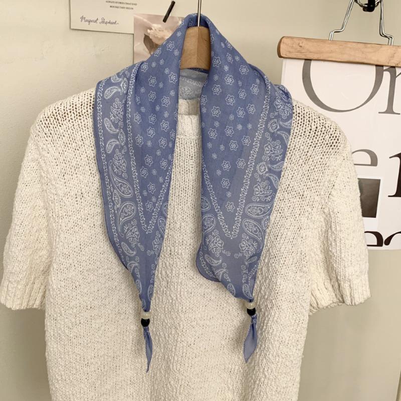 New high-end bohemian retro floral wood bead silk scarf women's tie headband small scarf belt accessories