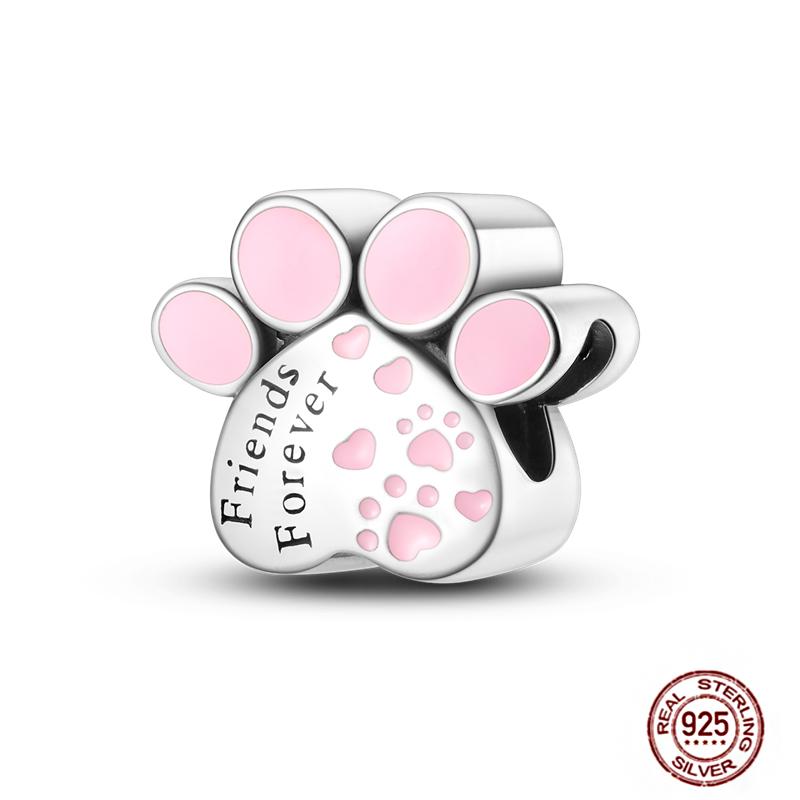 Pink Purple Series Charms Copper Murano Glass Butterfly Animal Paw Print Clasp Charm Beads Fit Original Bracelet Diy Jewelry