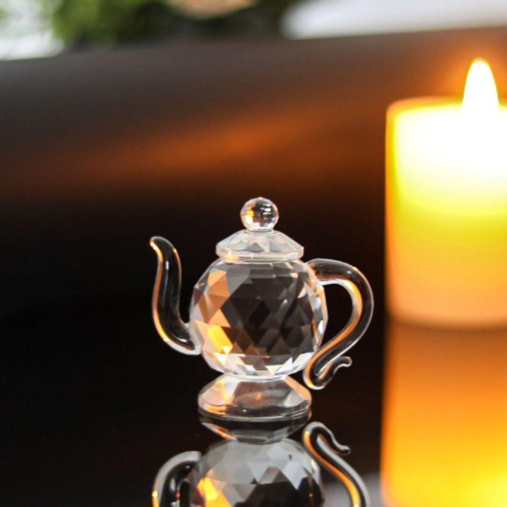 Mini Crystal Teapot Figurine Clear Glass Teapot Teapot Sculpture Ornament Living Room