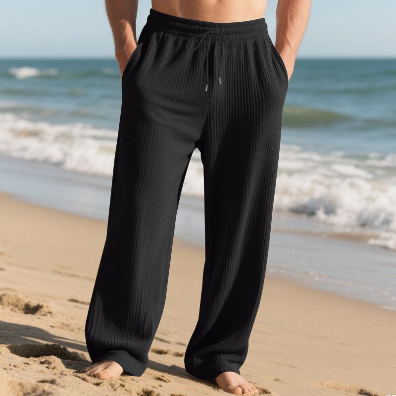 Autumn Winter Heavyweight Loose Men's Pants Casual Ribbed Jacquard Texture Straight Simple Suitable for Daily Wear