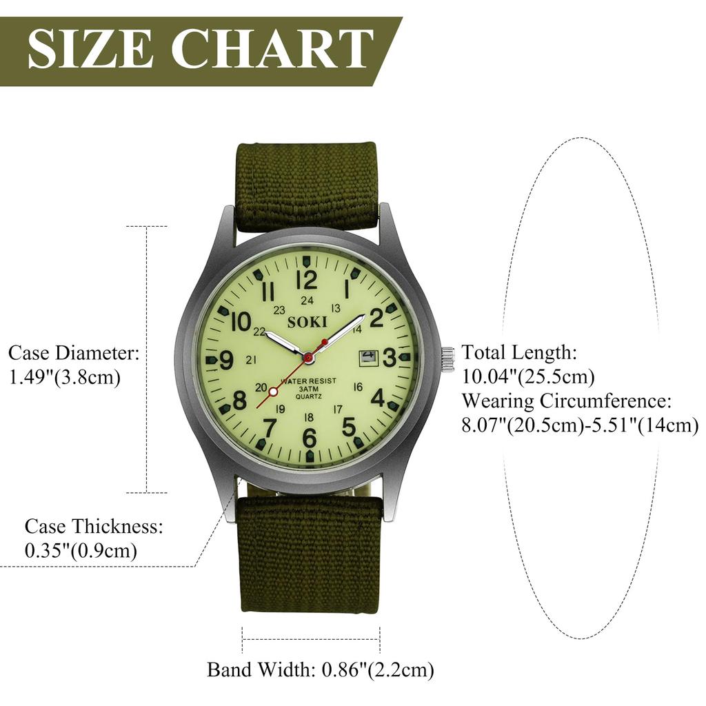 Men's Antique-Style Calendar Watch, Waterproof: Luminous Analog Display, Simple and Stylish Sports Watch, 1224 Quartz Movement, Nylon Strap, Green,