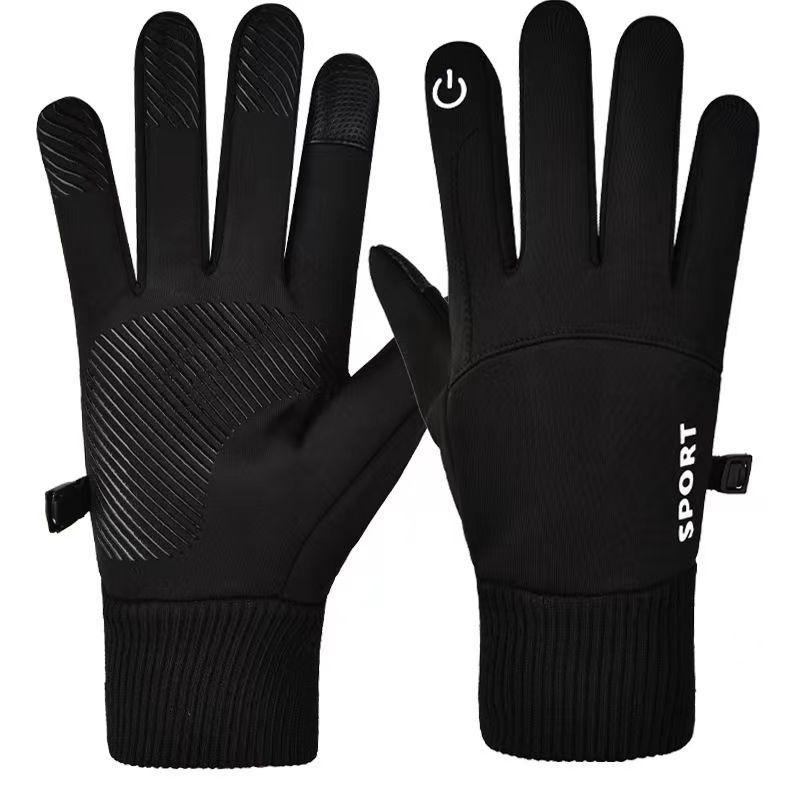 1Pair Men Winter Warm Full Fingers Waterproof Cycling Outdoor Sports Running Motorcycle Ski Touch Screen Fleece Gloves.