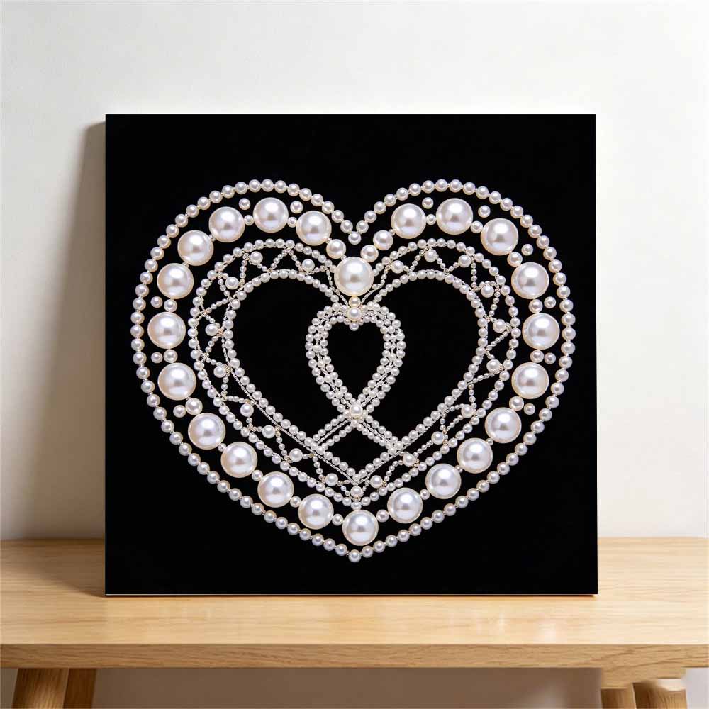Heart Shape Pearl Art Kit with Frame 3D Shiny Bead Canvas Relaxing Craft Living Room Decor for Home Wall Art Display Projects DIY Handmade