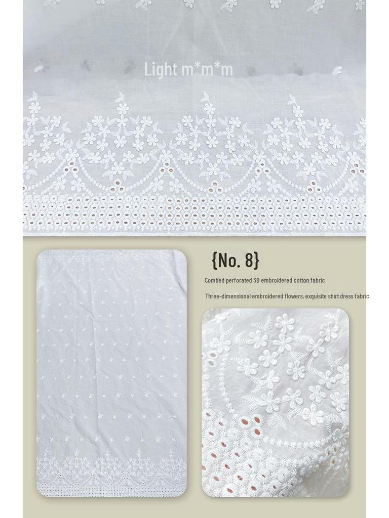 Wavy Edge Embroidered Cotton Fabric for Dresses, Kids' Clothing, Home Textiles, Tablecloths, and Shirts