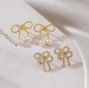 HECHENG,18k Gold Plated Brass Inlaid Zircon Bow Knot Post Earrings,Zircon Accessories Wholesale