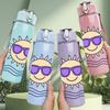 1PC Cool Sun Sunglasses Ocean 750ml Color Plastic Sports Water Bottle Leakproof Flip Straw Lid Suitable for Sports Office Home Use
