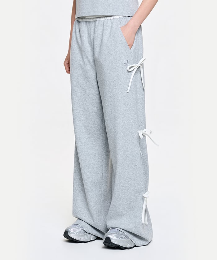 Emelbi Women'S Basic Side Ribbon Wide Pants Nym (Melange Grey)