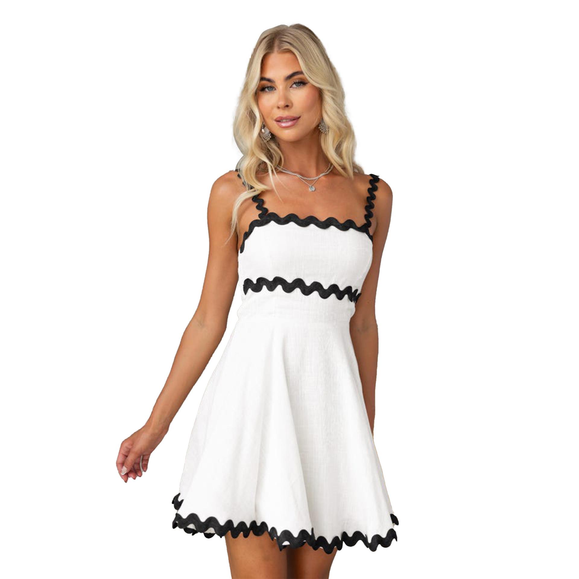 

Женское весеннее платье без рукавов, однотонное, облегающее, на подтяжках, летнее, повседневное, А-силуэт, с открытой спиной, с высокой талией, короткие платья S-XL L белый