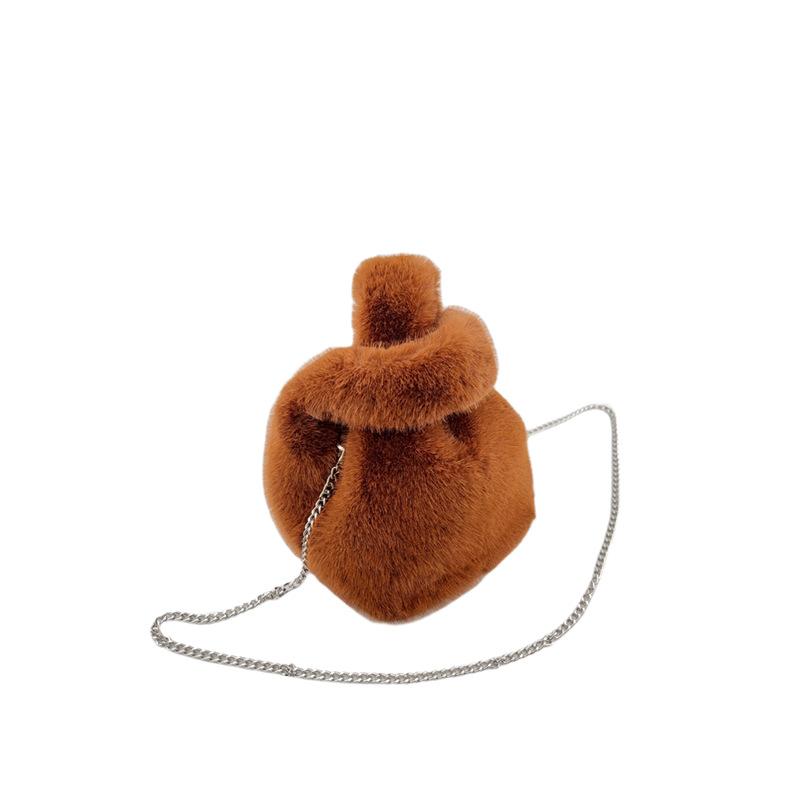 

Solid Color Women s Plush Vest Handbags Portable Faux Fur Ladies Bucket Crossbody Bags Casual Lightweight Female Shoulder Bag коричневий