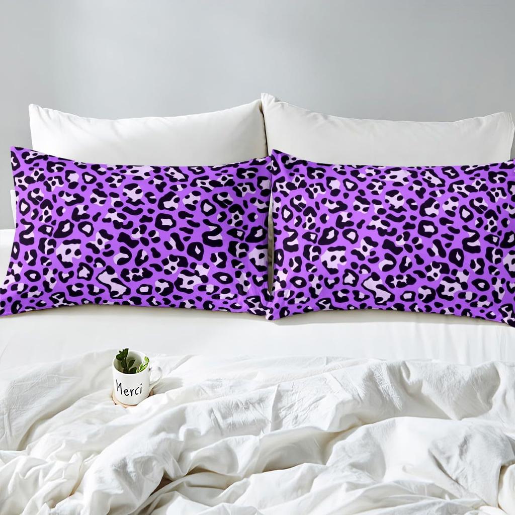 Purple Leopard Print Three-Piece Quilt Cover 3D Digital Printing Bedding Set Bed Cover
