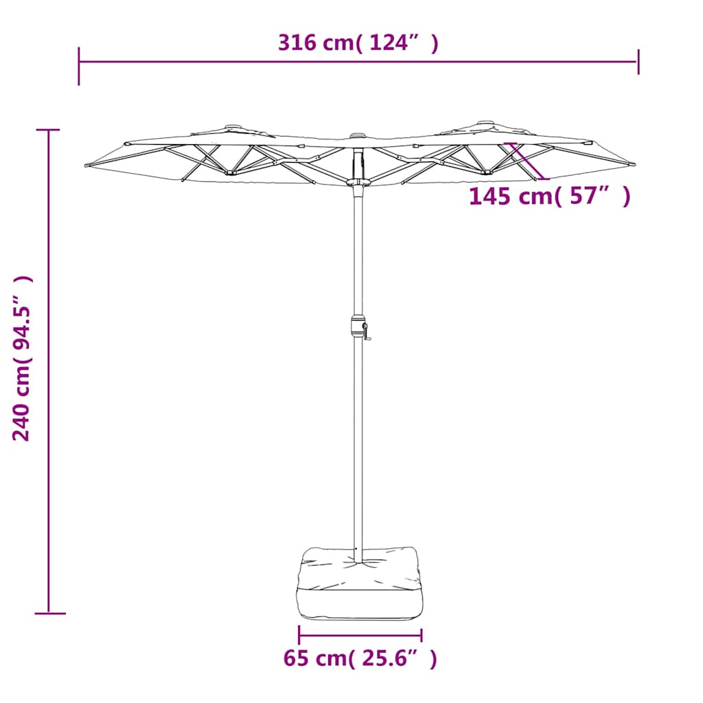 Vidaxl Podwójny Parasol Ogrodowy, Czarny, 316X240 Cm