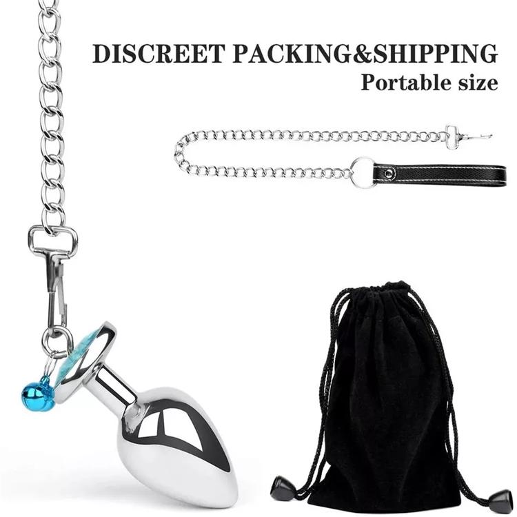 Jewelry Design Sex Product Heart Shape Diamond Anal Butt Plug With Two Bells with Metal Chain