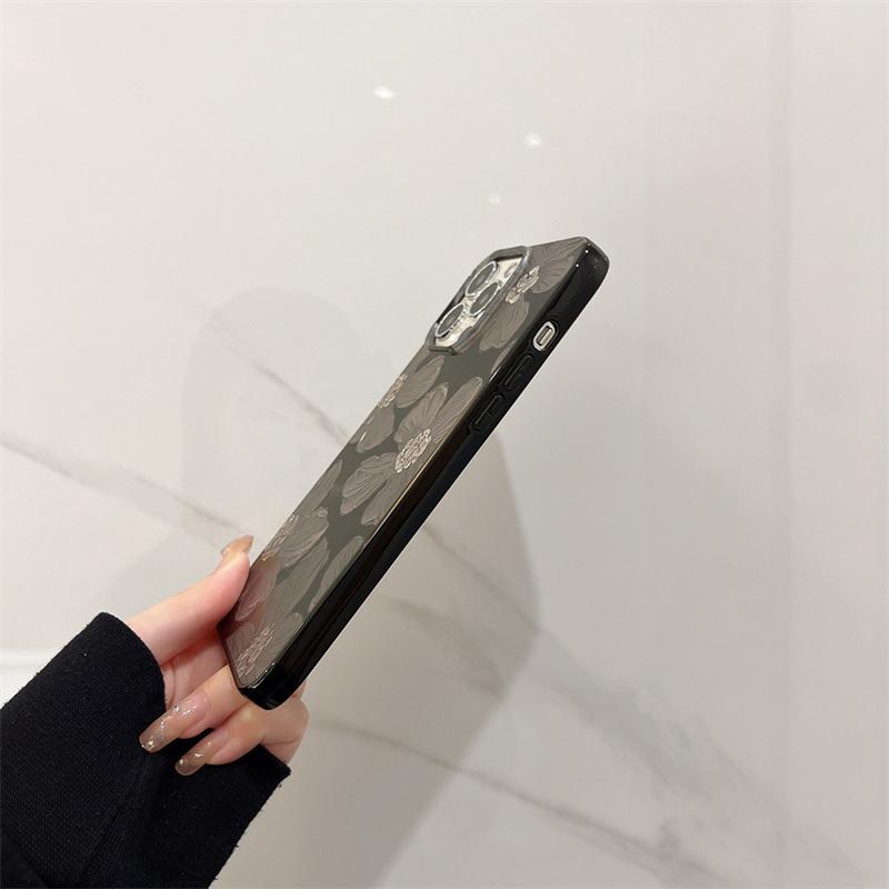 Ins Ölgemälde Schwarze Blume Handyhülle für iPhone 16 16E 15 14 13 12 11 Pro Max XR XS Max SE2 7 8 Plus Stoßfeste Weiche Hülle