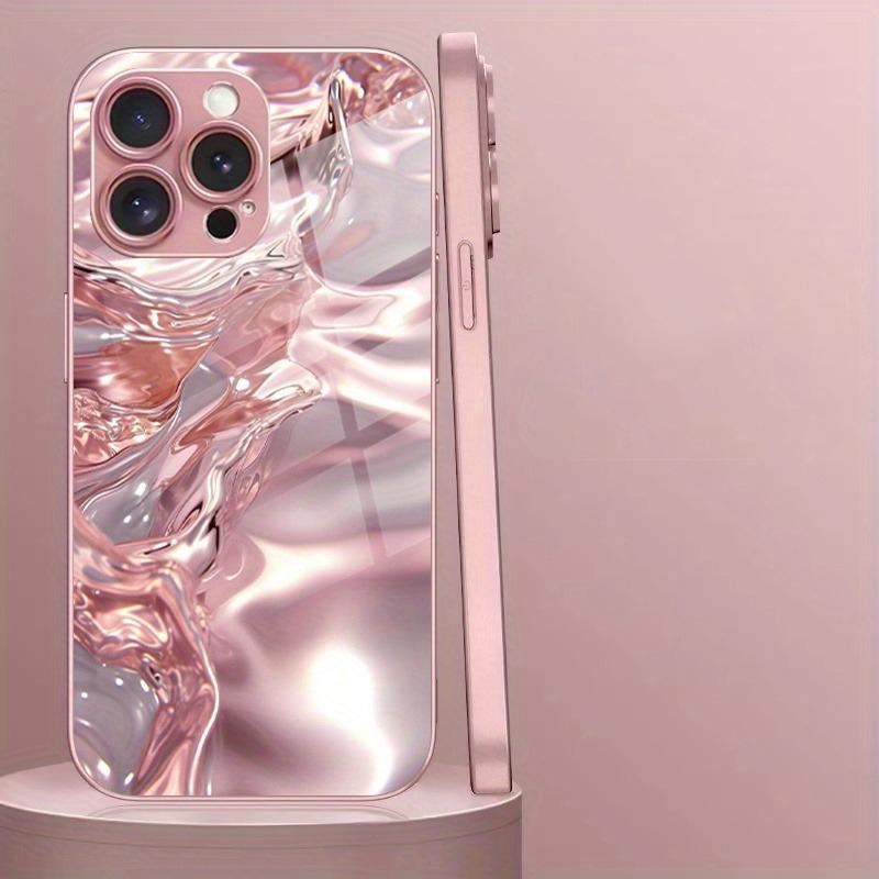 

3D візерунок водяної хвилі Рожева металева фарба Скляний жорсткий чохол для телефону Для iPhone 17 16 15 14 13 12 11 Pro Max Plus 16E 17Air Чохол iPhone 15 Pro Max