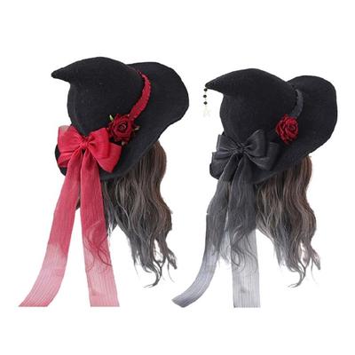 Halloween Lolita Witch Hat Rose Big Bow Gifts Dress Party Witches for Head Ornam