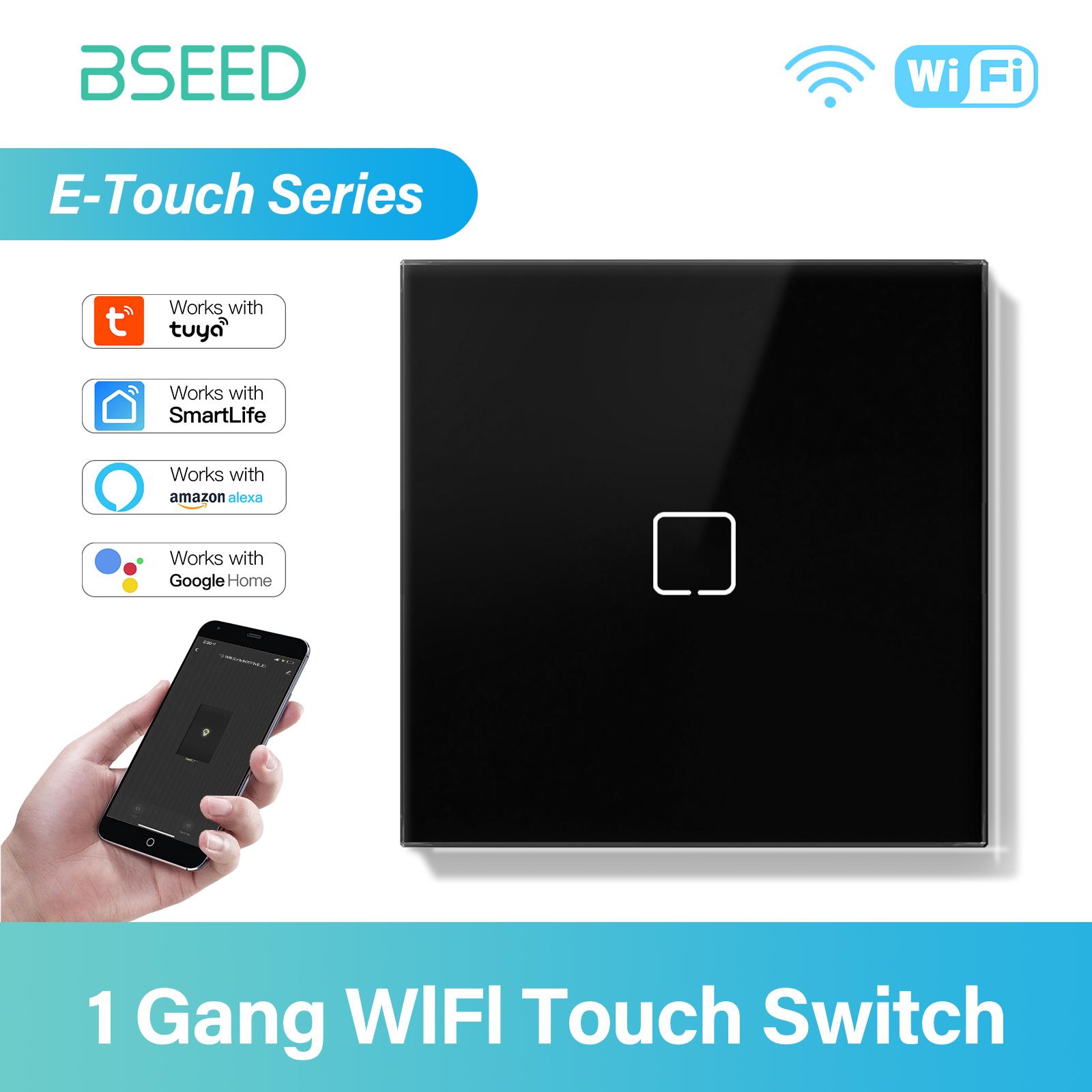 

BSEED 1/2/3/4Gang WIFI Touch Switch Glass Smart Wall Light Switch Touch Screen Backlight Phone Fast Charge USB C Socket E Series Socket No WIFI&EU standard