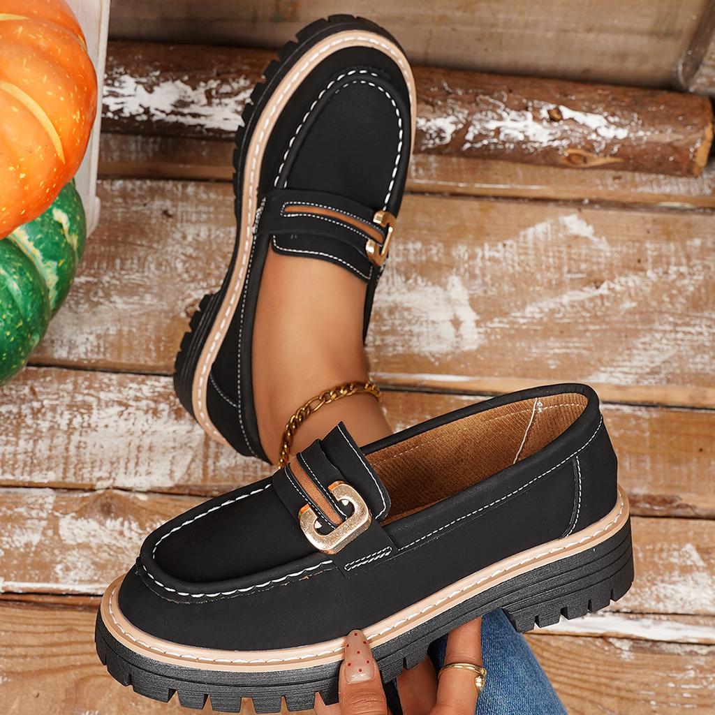 Neu Herbst und Winter Große Größe Lässig Britischer Stil Dicker Absatz Dicke Sohle Retro