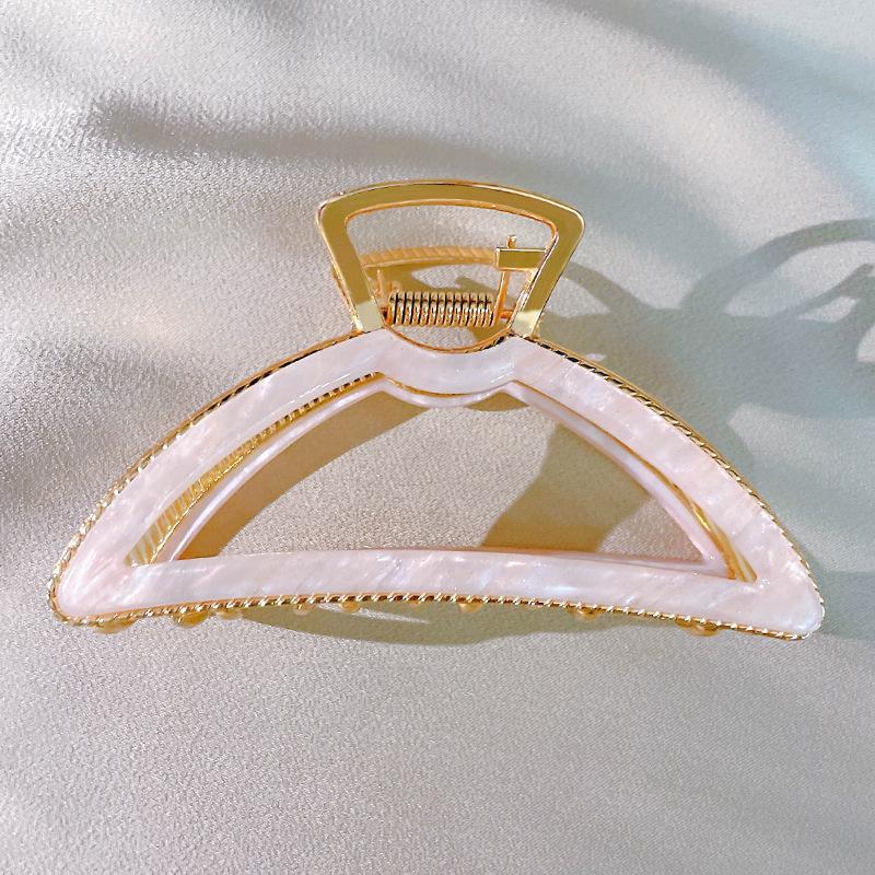 European & Korean Style Large Acetate Half-Circle Hair Claw - Elegant Alloy Hollow Hair Clip