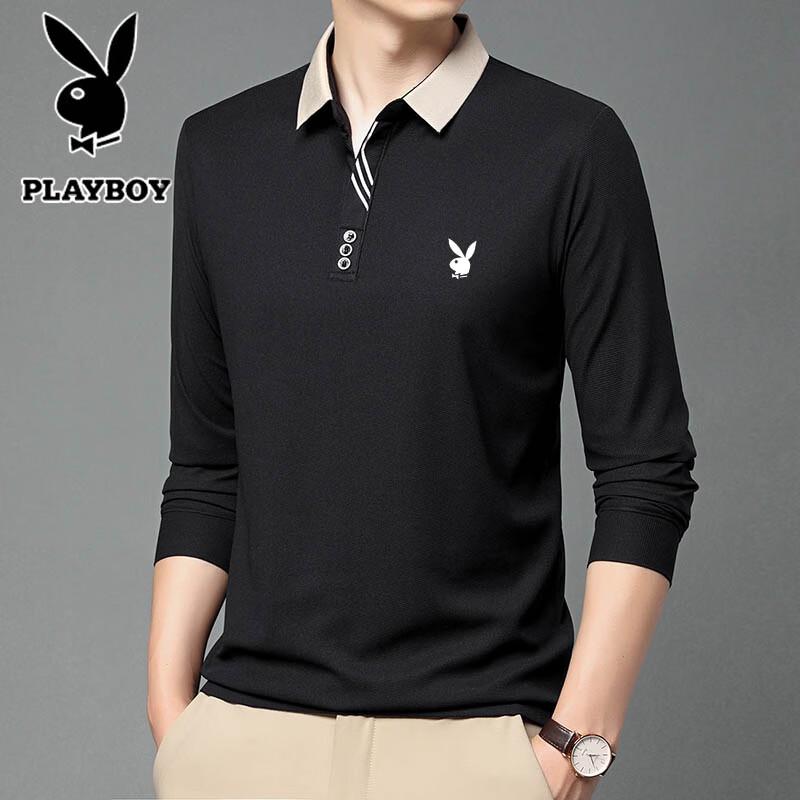 PLAYBOY Men's Business Casual Long Sleeve Polo Shirt