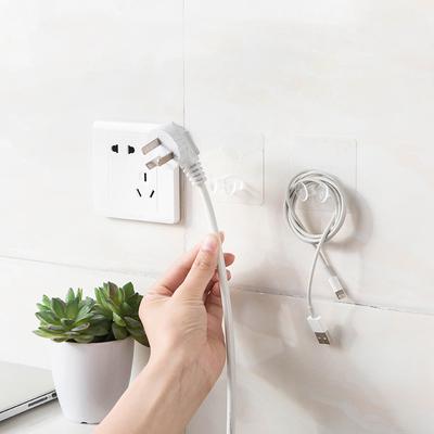 4Pcs Home Office Wall Adhesive Plastic Power Plug Socket Holder Hanger Hook