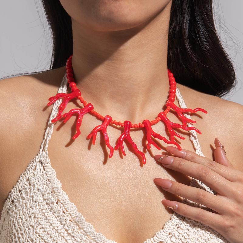 Neue Einfache Rote Perlenkette Pfirsichherz Anhänger Halskette Mehrschichtiger Perlenchoker Für Frauen Party Schmuck Zubehör