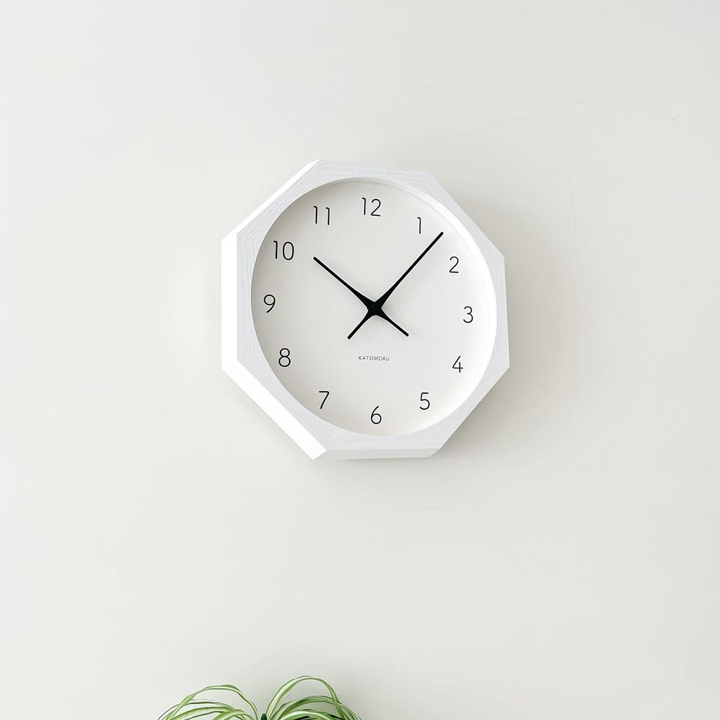 KATOMOKU Muku Clock 7 Octagonal White Wall Clock with Continuous Second Hand km-60WHRC8 Movement, 30.0cm (Radio-Controlled Clock)