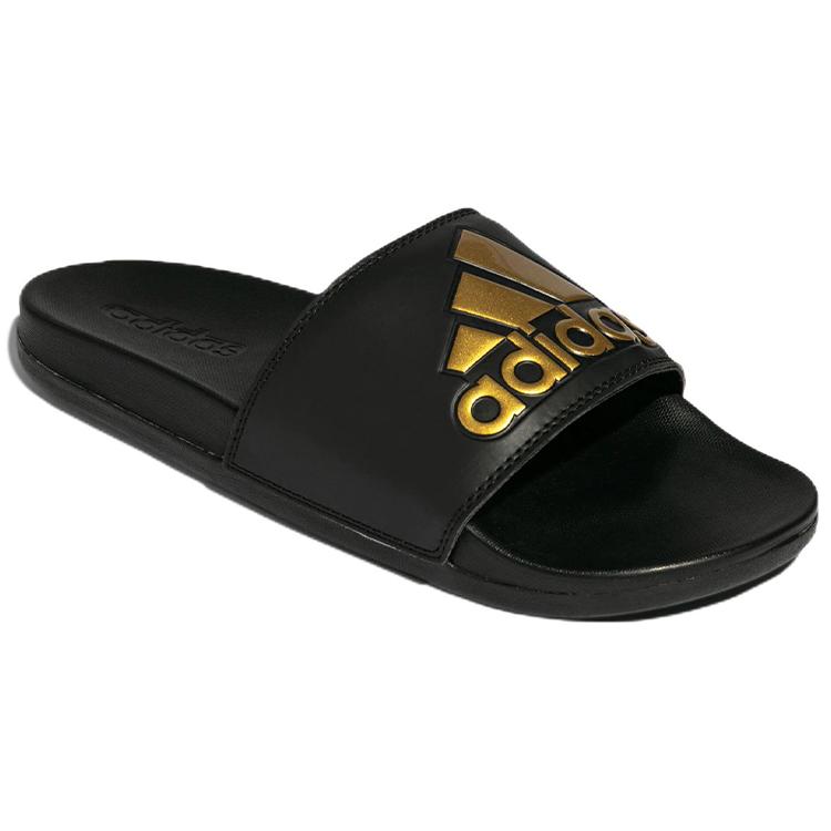 New Adidas Adilette Comfort Slides Core Black Gold Metallic GY1946